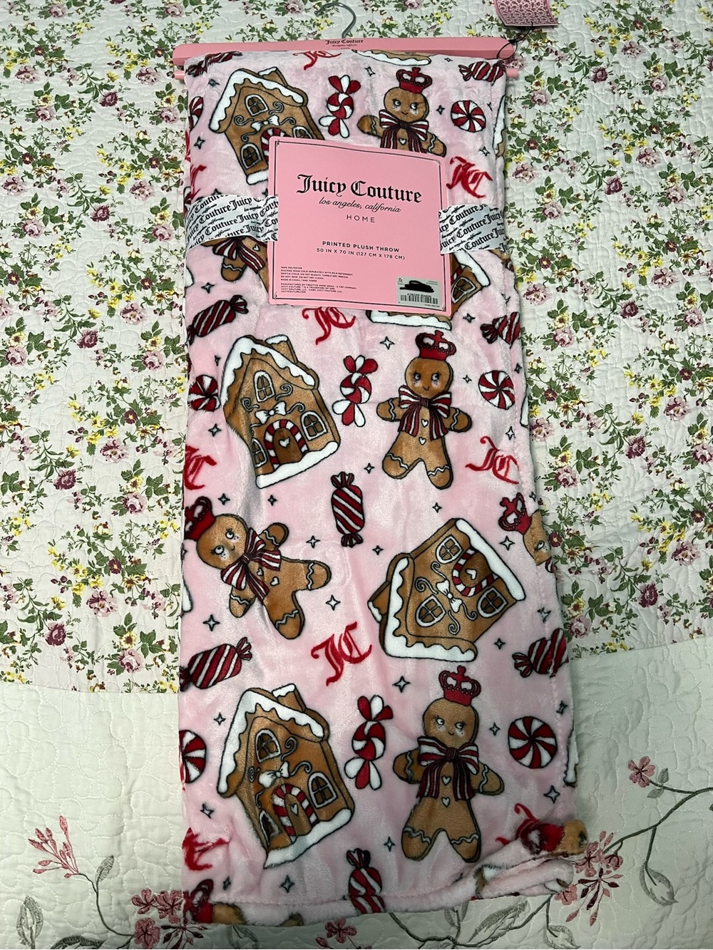 Juicy Couture Kids Pink Gingerbread Holiday Plush Pajama Blanket